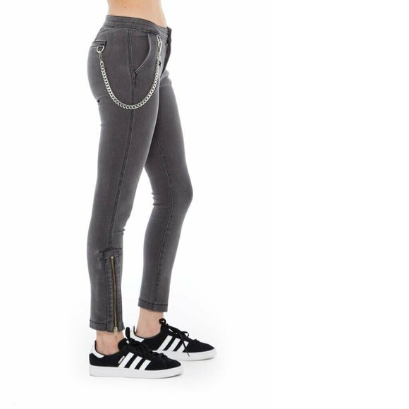 FOR4 Women's sz 26 Gray Iris Chain Ankle Zip Crop Mid-Rise Stretch Skinny Jeans - Picture 2 of 12